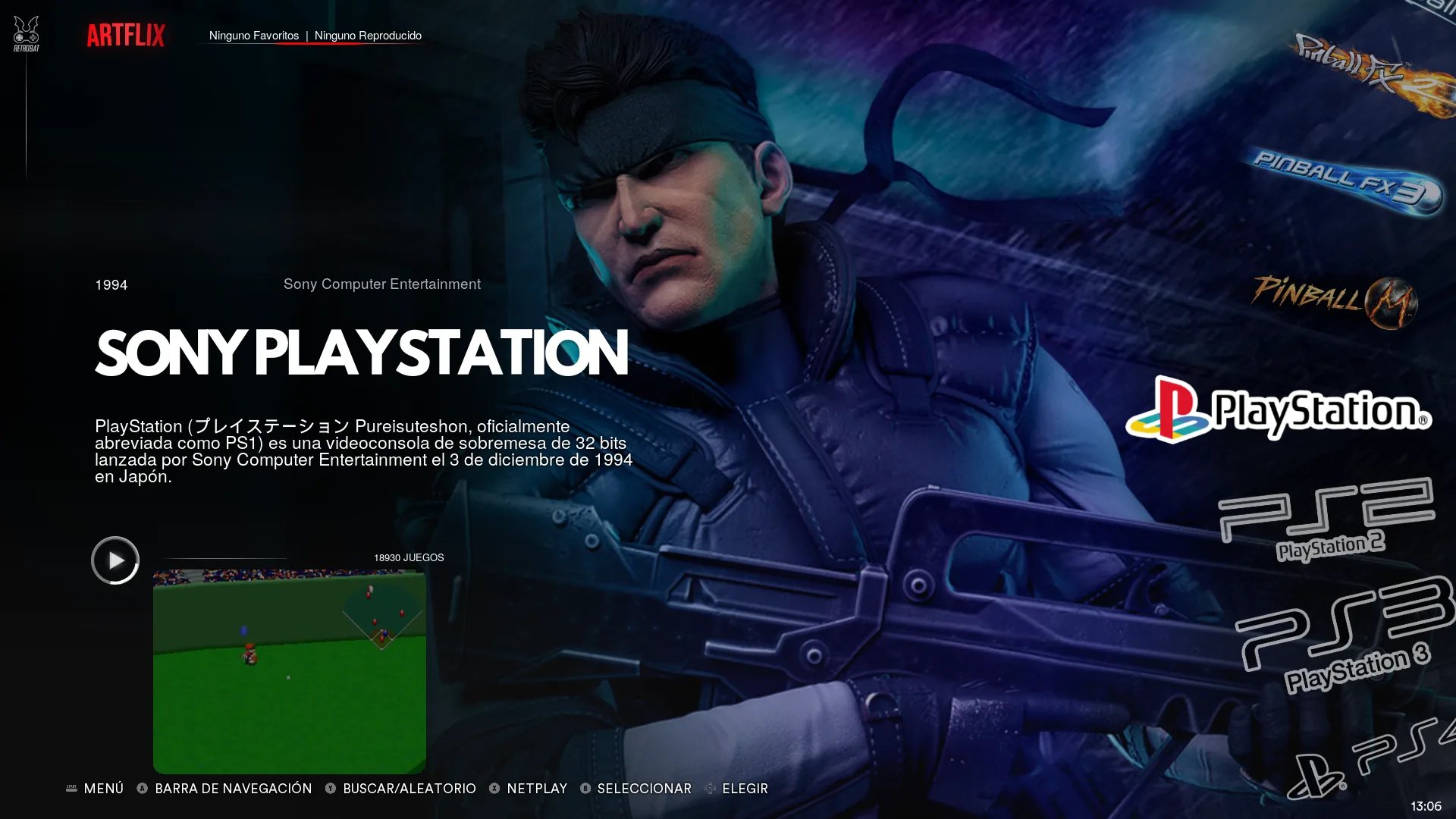 Frontend mostrando PlayStation
